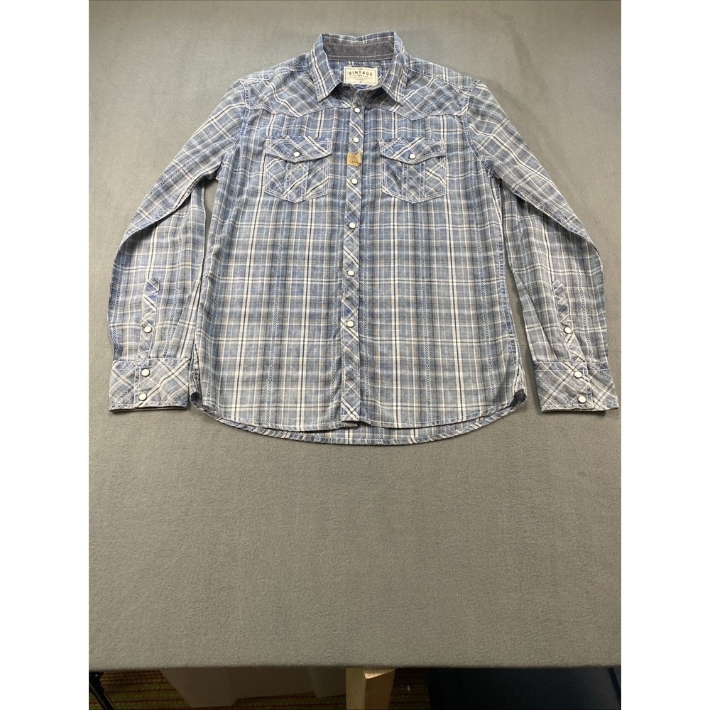 BKE Mens Button Down Shirt‎ Vintage Pearl Snap Blue Plaid Medium New